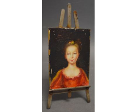 A Small Miniature Portrait on a Metal Panel, mounted upon a miniature easel 