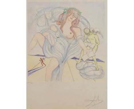  SALVADOR DALI (SPANISH 1904-1989)   Musings , 1970s hand colored drypoint etching plate size: 51.8 x 49.6 cm (20 3/8 x 19 1/