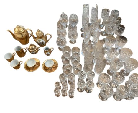 A collection of glass ware together with a Royal Worcester gilt tea service 