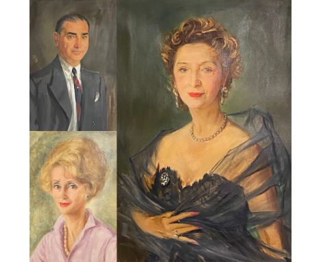 Two large framed portraits by Edmond Soussa (1898-1989), both signed, cleared from 86 Eaton Square, one of a portrait of a ge