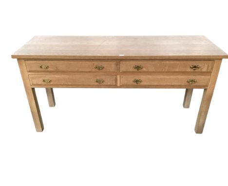 Good quality heavy contemporary light oak side table of 4 drawers.  Wear and marks to the top commensurate with use.  165 cm 