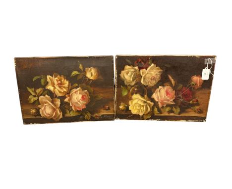 A Pair of late C19th oil on canvas, floral still life's, signed lower right H Cooper Dublin 1898, 26 x 37cm, unframed. (Possi