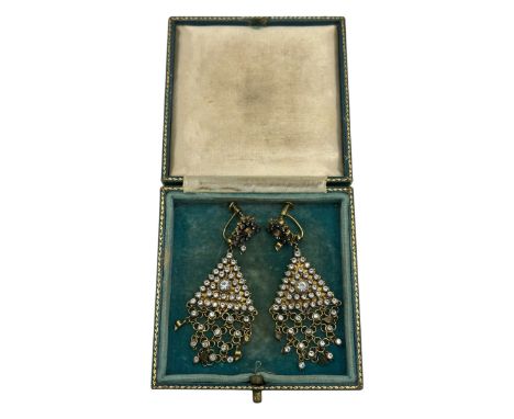 A pair of costume jewellery chandelier earrings, with screw clip backs, a few stones missing