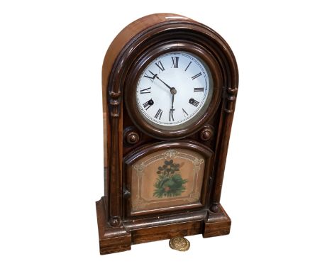 Two clocks: A late C19th mahogany domed mantle clock, label to door inside , New Haven Clock etc, see all images, some wear, 