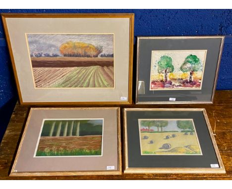 Five framed and glazed pictures by Joan ZUCKERMAN(1918-2000), to includer, Harvest, initialed lower right; Budding Barley Fie