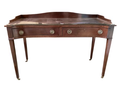 A mahogany concave fronted two drawers serving table, 124cm w x 58cm d x 88cm h