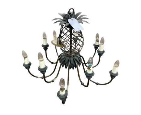 A ceiling light, as a 10 branch  chandelier with pineapple final decoration to the top, (Joanna Wood Interiors - only two mad