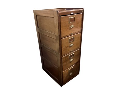 Very good mahogany filing cabinet of four drawers, 131 cm H x 69 cm D x 52.5 cm W. Condition all over wear commensurate with 