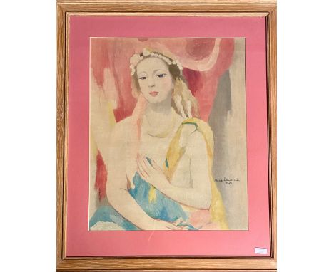 Marie Laurencin (French 1883-1956), framed and glazed print, portrait of a girl, printed signature and dated 1936, 62cm x 50c