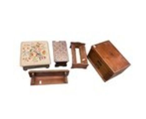 An old oak box fitted for canteen, and labelled inside Elkington &amp; CO, some losses and wear, and some old bookshelves, st