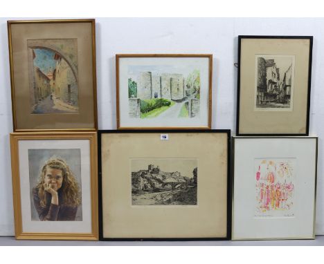 A black &amp; white etching by E. Willis Paige titled “Richmond Yorks”, 7¾” x 10¾”; two other black &amp; white etchings; &am
