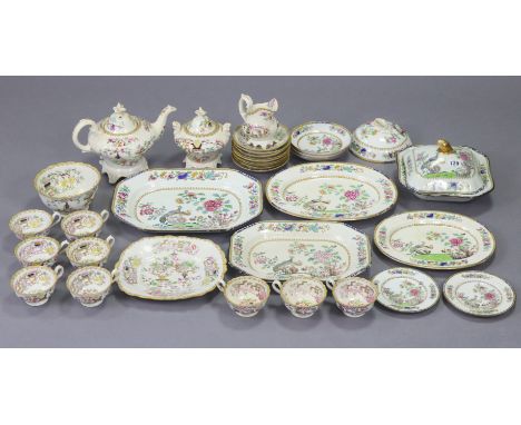 Eight items of Copeland’s late Spode dinnerware with bright-coloured floral &amp; pheasant decoration; &amp; a late Victorian