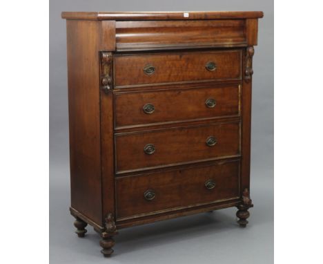 A 19th century mahogany “Scotch” chest of large proportions, fitted with a cushion-fronted frieze drawer above four long grad