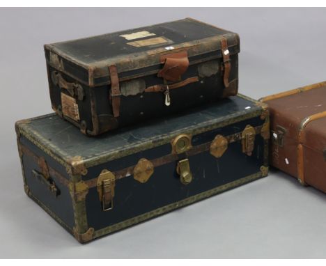 Three vintage travelling trunks, 36”, 36”, &amp; 27½” wide.