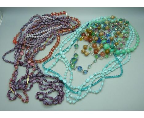 A collection of vintage glass and other beaded jewellery 