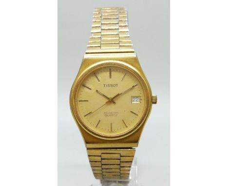 A Tissot Seastar wristwatch with date aperture, gold plated, case back with inscription dated 1986, 35mm including crown