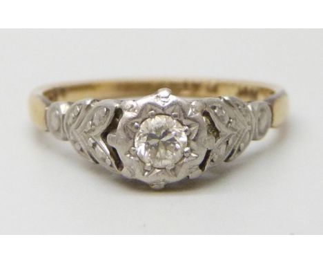 An 18ct gold and platinum set diamond ring, 2.2g, K/L