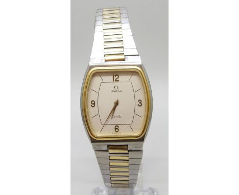 A midi Omega De Ville steel and gold plated quartz wristwatch, 28mm