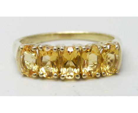 A silver gilt citrine set ring, V