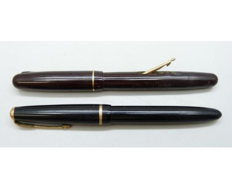 A Swan Mabie Todd model 3150 fountain pen with a 14k gold nib, and a Parker Slimfold fountain pen with a 14k gold nib