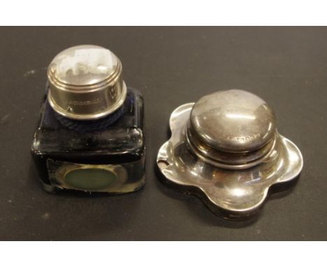 Sterling silver topped ink bottle together with another sterling silver item hallmarked Birmingham 1927