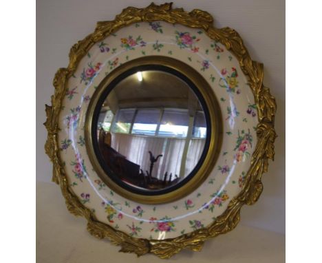 Wilkinson Clarice Cliff ceramic & framed mirror with brass and floral decoration, D48cm approx