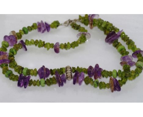 Silver, amethyst and peridot necklace