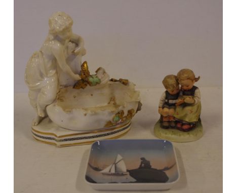 Victorian bone china figural float bowl together with a Goebel figurine and a Bing & Grondahl dish (as inspected)