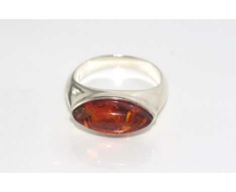 Silver and amber ring size: R/8