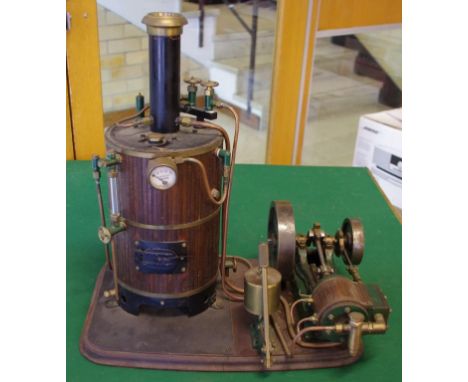 Large & impressive vintage model steam engine well engineered with vertical boiler and double flywheel engine, W45cm x D32cm,