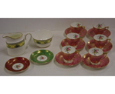 Six Minton "brocade" demitasse cups and saucers together with two Minton "brocade" dishes, and a Minton "Ashworth" sugar and 