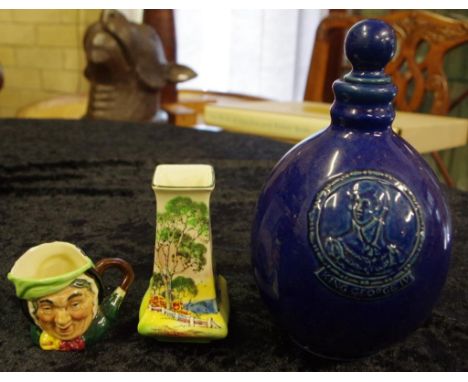 Royal Doulton Geo IV decanter Australian Scene Doulton vase & a Doulton Sarey Gamp