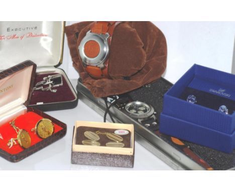 Two watches & three boxed sets of cufflinks including Stratton, Marc Anthony and Executive, watches include tin with Squadron