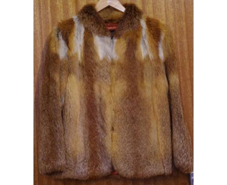 Vintage red fox fur cropped jacket with roll top collar