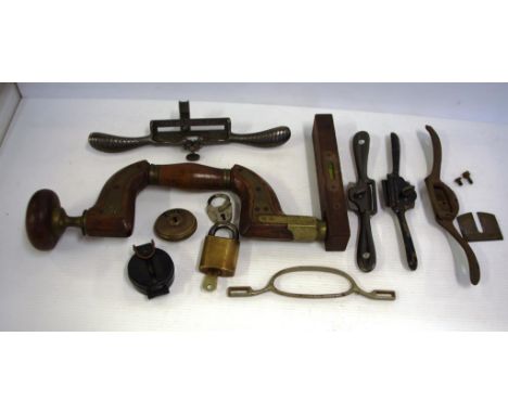 Quantity of antique & vintage tools plus a compass and 3 locks
