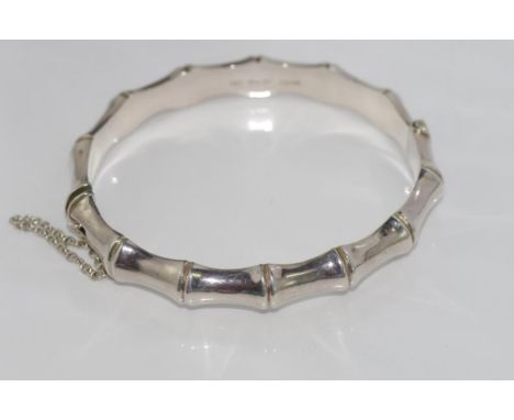 Sterling silver H&S bamboo shaped bangle with hinge, marked H&S Sterling silver made in NZ