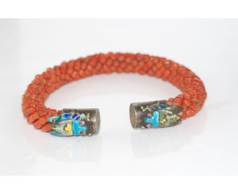 Boxed antique Chinese coral and silver bangle
