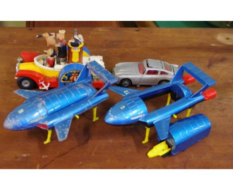 Two Dinky Toys Thunderbird 2 models including 1 Thunderbird 4 together with a Corgi Toys James Bond Aston Martin DB5 & a Pope