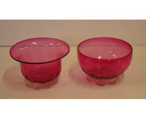 Two antique ruby glass bowls 13cm diameter approx.