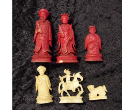 Six antique ivory chess pieces