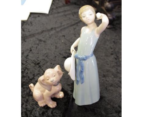 Lladro girl figure 25cm high approx. & a Nao dog figure