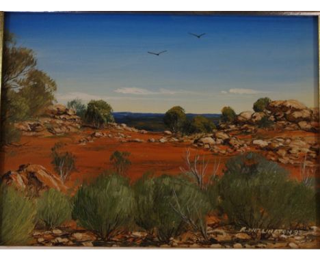 R Wellington,'Peery Station, East of White Cliffs' oil on board, signed lower right  and dated '95, 14cm x 19cm