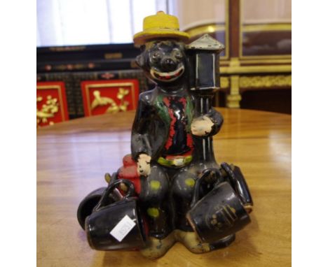 Novelty terracotta decanter with 4 spirit cups hat is stopper 22.5 cm high
