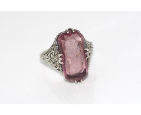 Silver and amethyst intaglio ring size: N-O/7