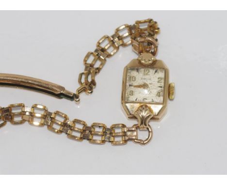 Vintage 9ct yellow gold ladies watch with plated strap