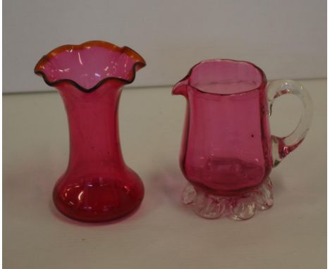 Ruby glass jug & vase 11cm high approx.
