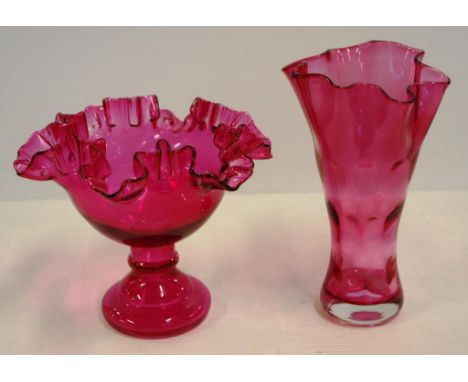 Ruby glass vase and footed comport H19cm approx (tallest)