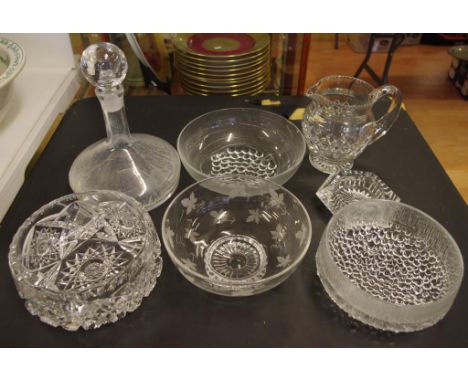 Seven assorted crystal & other glass items including Stuart bowls, Orrefors decanter, etc
