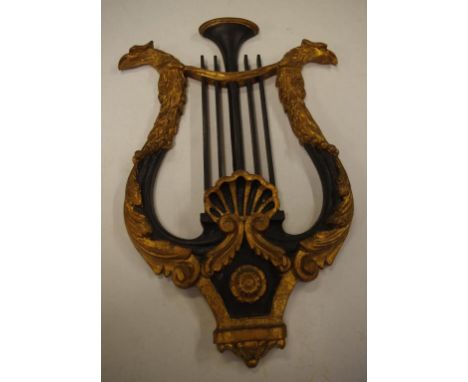 Vintage gilt wooden harp wall decoration 62cm high approx.