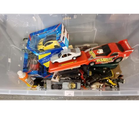 Plastic box of assorted toy cars and similar items to include: Hot Wheels, Corgi Carousel Supercars etc.   (B.P. 21% + VAT) 